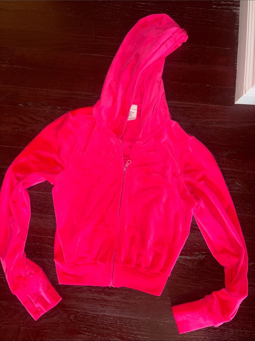 aerie Hot Pink Velour Hooded Zip Jacket